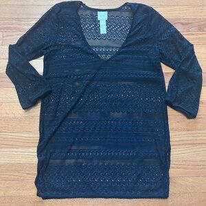 Kate Spade Swim Cover Up Dress Size S Black Lace V Neck Minimalist Vacation